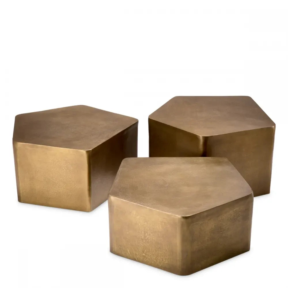 Set 3 masute de cafea Rotunde din Aluminiu Alama L63/65.5/69xl66/66.5/72.5cm Veenazza Eichholtz