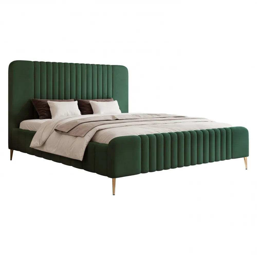 Pat 160 x 200 tapitat cu Catifea Dream velvet Verde inchis Sora