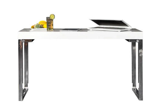 Birou din MDF Alb lucios si Metal Argintiu L120xH75cm White