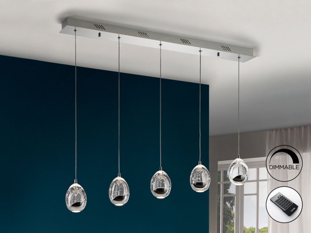 Lustra dreptunghiulara cu inaltime reglabila din Sticla Transparent cu LED  L96x9xH145cm Rocio