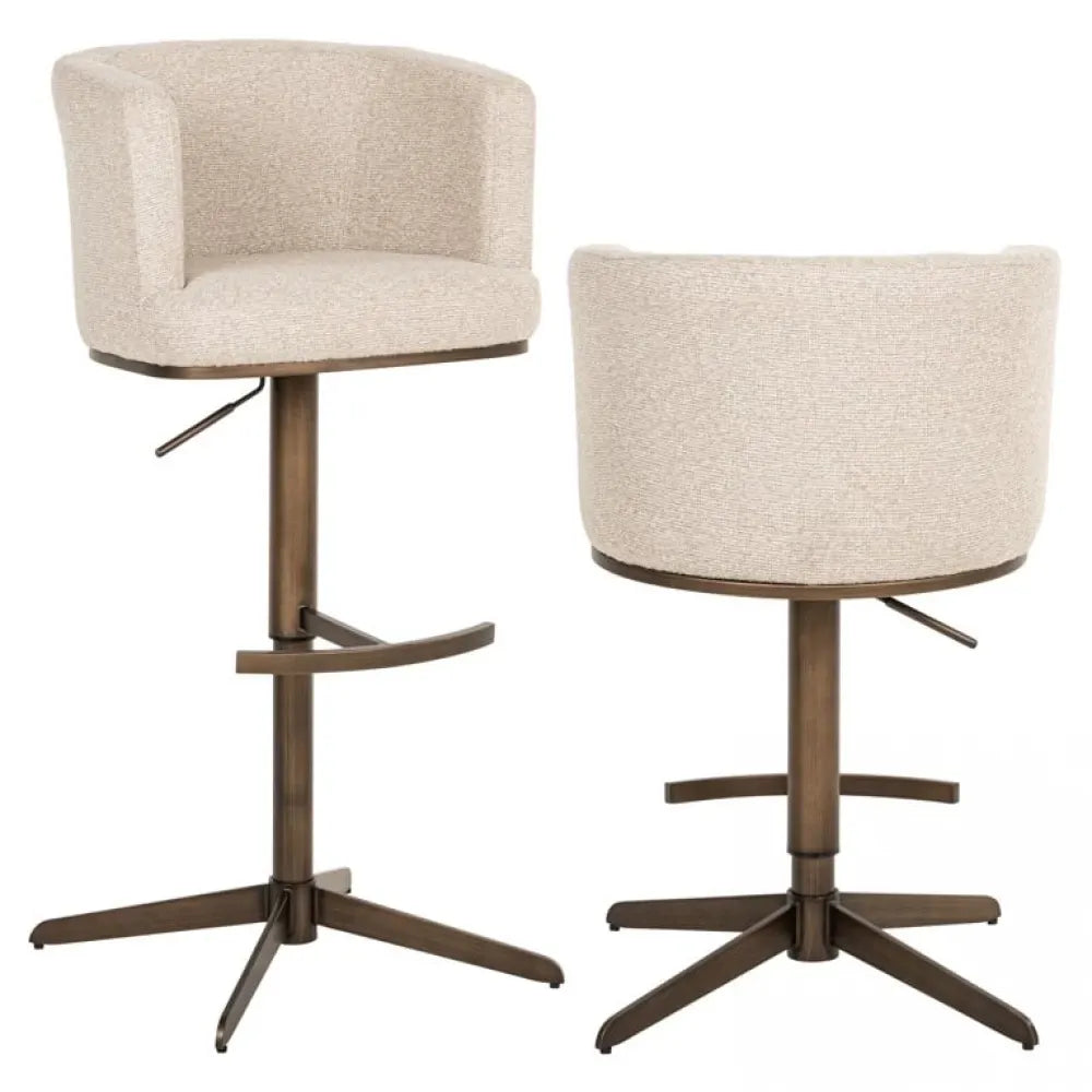 Scaun de bar cu inaltime reglabila tapitat cu Stofa Crem cu picioare din Metal Alama H111-92xL56xA53cm Cheyenne Richmond interiors