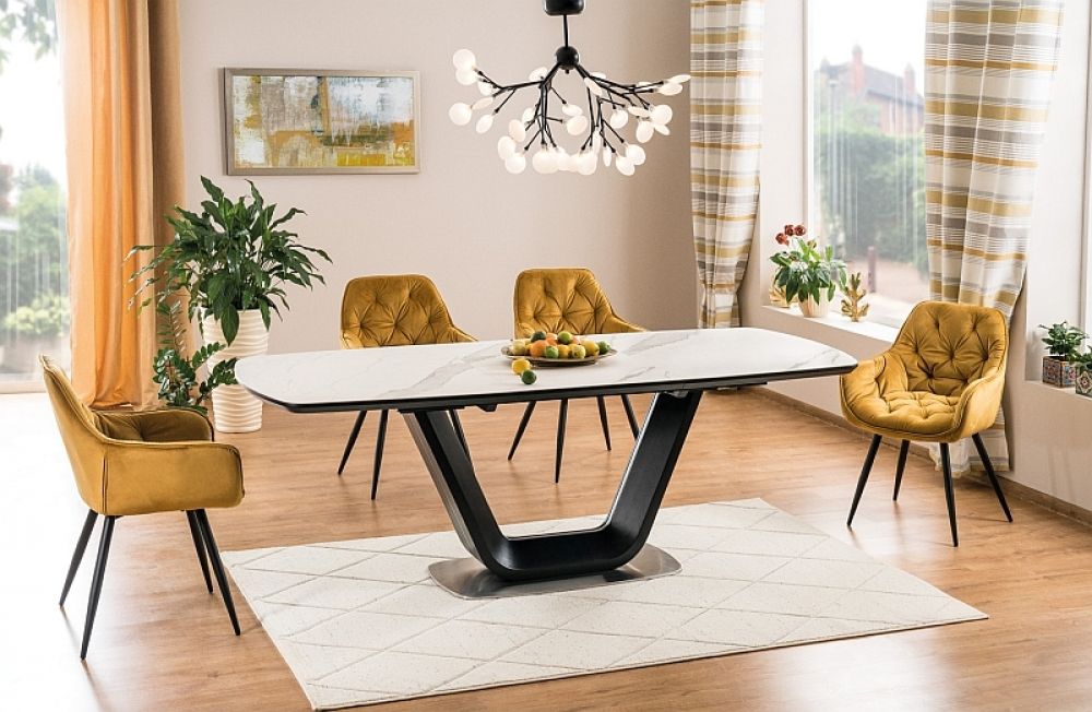 Scaun cu brate din Catifea si Metal Galben/Negru H87xL57xA43cm Cherry