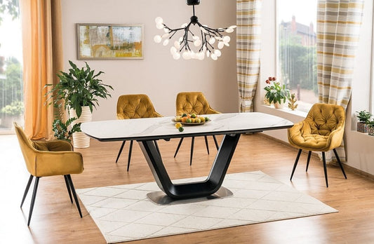 Scaun cu brate din Catifea si Metal Galben/Negru H87xL57xA43cm Cherry