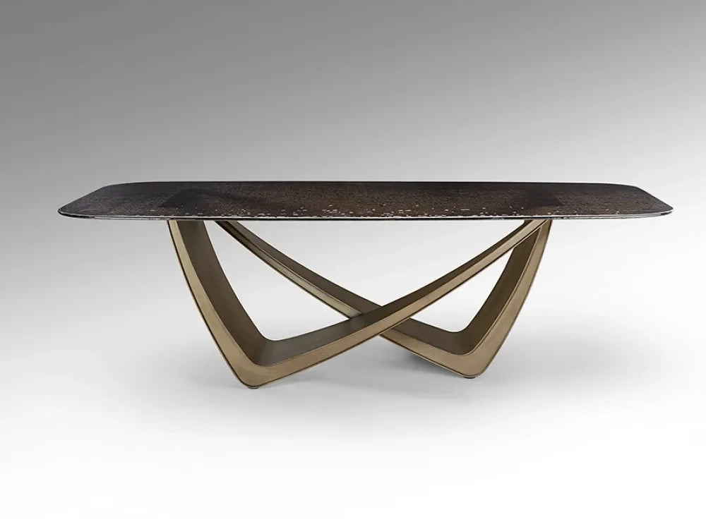 Masa din Metal Bronz si Sticla Gri L240xH76cm Genesis