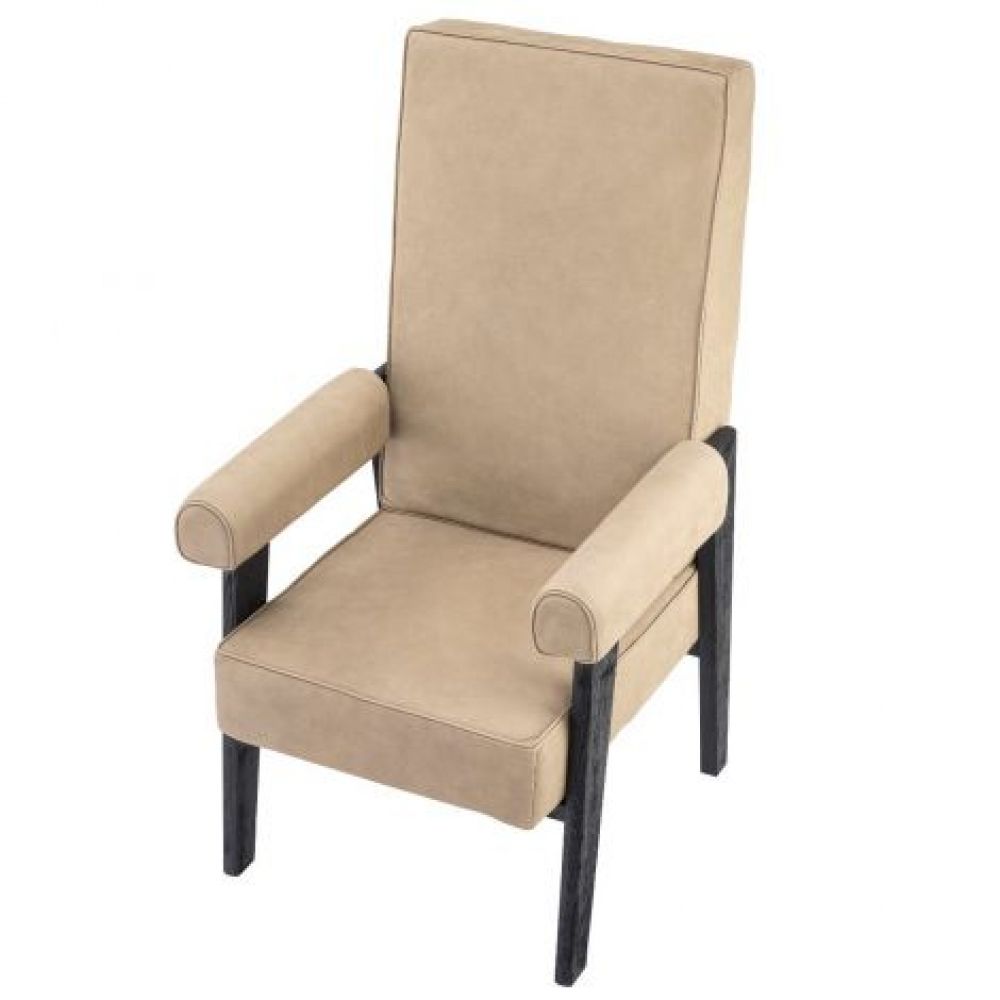 Fotoliu din Piele Bej cu baza din Lemn masiv de stejar Negru H123xL70xA78cm Milo