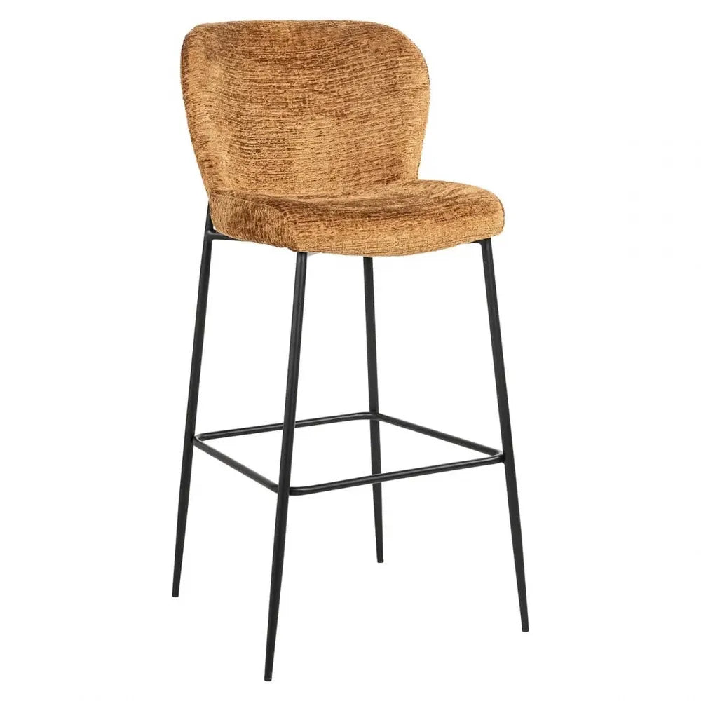 Scaun de Bar tapitat cu Stofa Maro cognac cu picioare din Metal Negru H105xL49xA55cm Darby Richmond Interiors