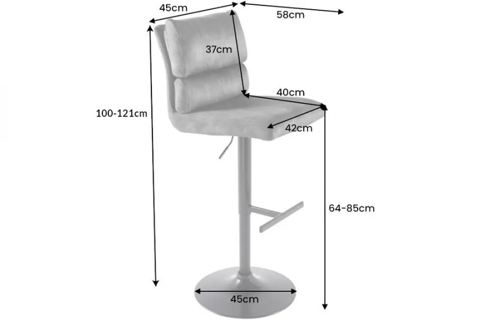 Set 2 scaune de bar din Metal Negru si Catifea Gri inchis H100-121xL45cm Comfort