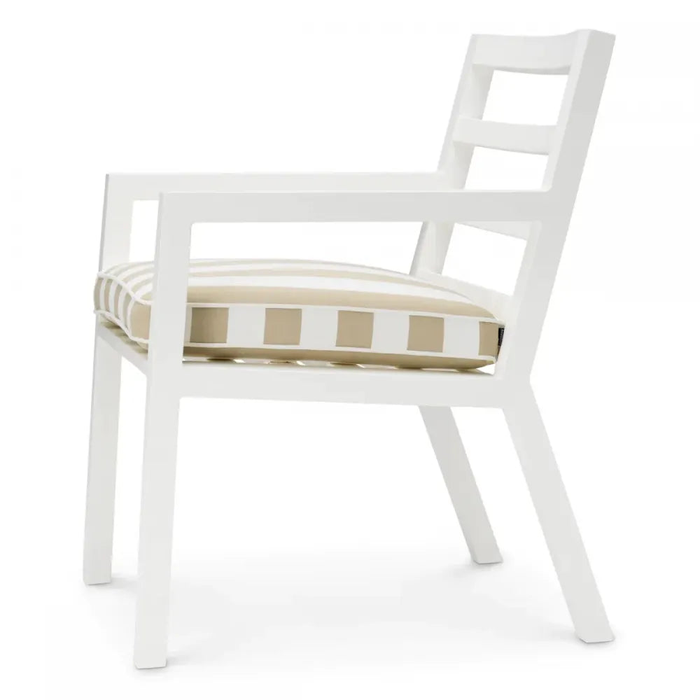 Scaun de exterior din Metal Alb si Stofa Alb/Bej H86xL55.5xA66.5cm Delta Eichholtz