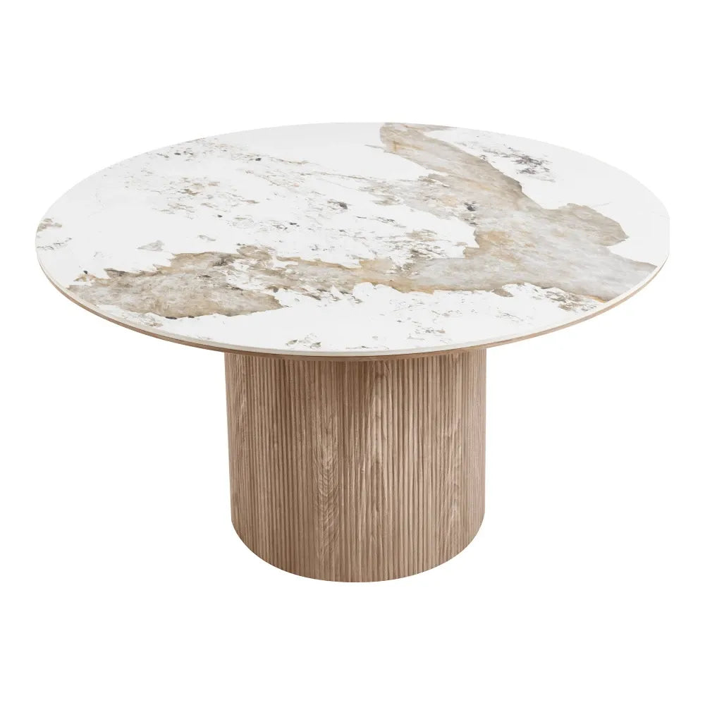 Masa din MDF+Furnir de stejar Maro si Ceramica Alb D140xH76cm Athens
