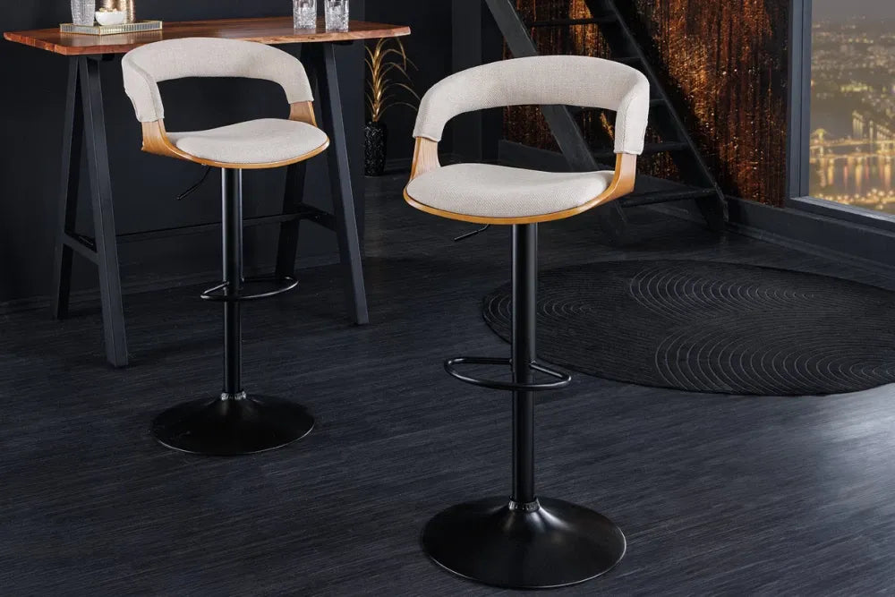Scaun de bar din Metal Negru si Stofa Bej H81-110xL50cm Manhattan