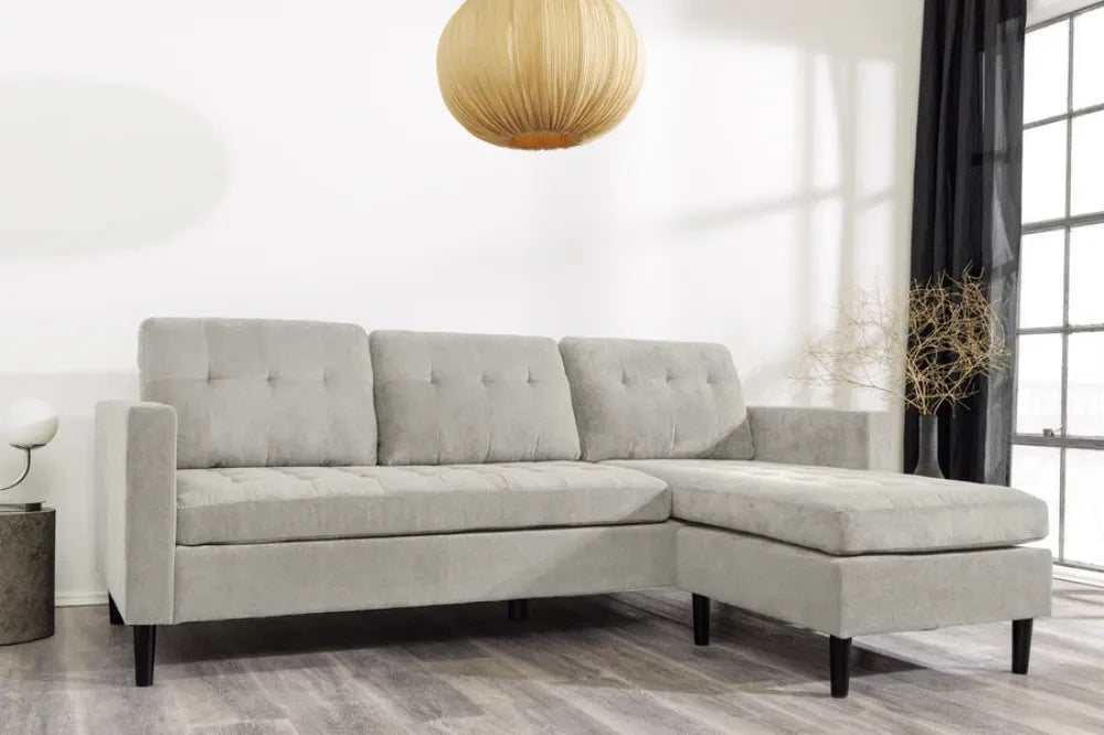 Coltar de 3 locuri tapitat cu catifea raiata Grej L220cm STOCKHOLM