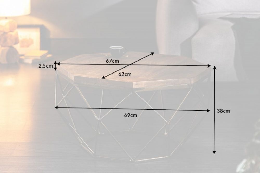 Masuta de cafea asimetrica din lemn masiv de mango si Metal Maro/Auriu L69xH38cm Diamond