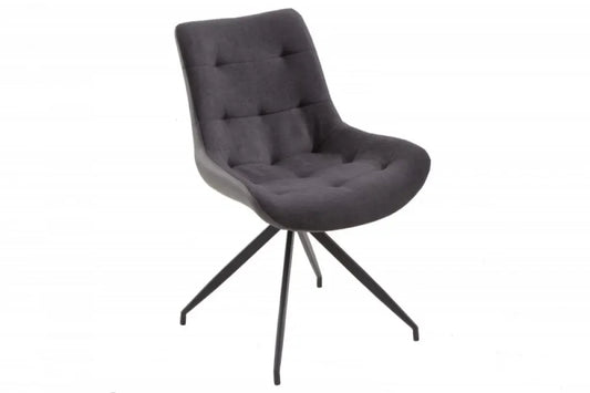 Scaun tapitat cu Stofa/Piele artificiala Gri inchis cu picioare din Metal Negru H86xL57xA61cm Divani