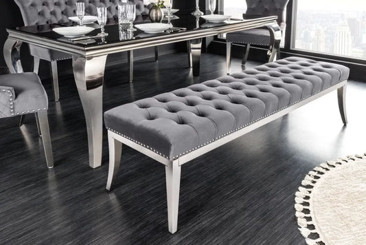 Bancheta din Otel inoxidabil Argintiu si Catifea Gri H47xL164cm Castle delux