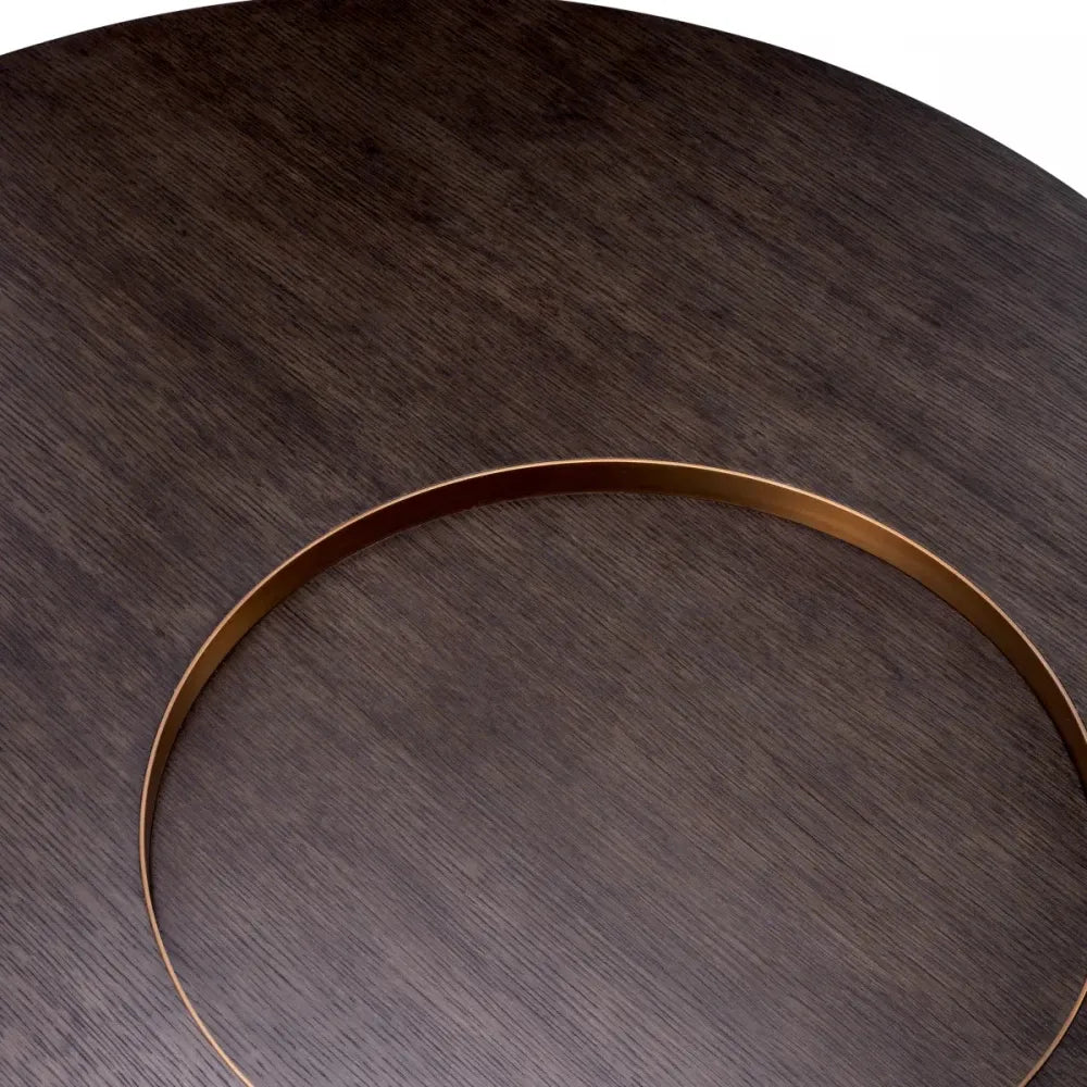 Masuta de cafea Rotunda din Otel inoxidabil Alama si Furnir de stejar Maro mocha D110xH30.5cm Otus Eichholtz