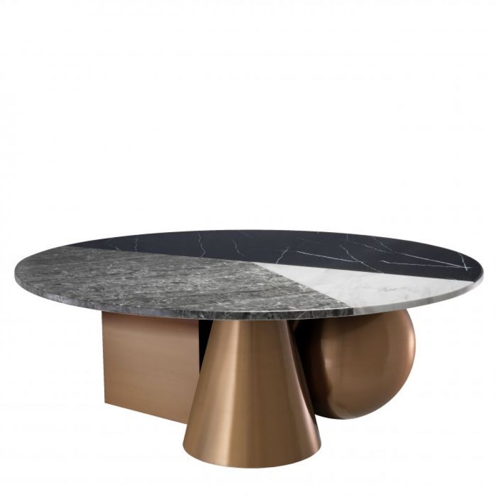 Masuta de cafea rotunda din marmura artificiala si Metal Negru/Auriu D120xH42.5cm Tricolori