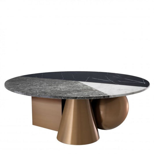 Masuta de cafea rotunda din marmura artificiala si Metal Negru/Auriu D120xH42.5cm Tricolori