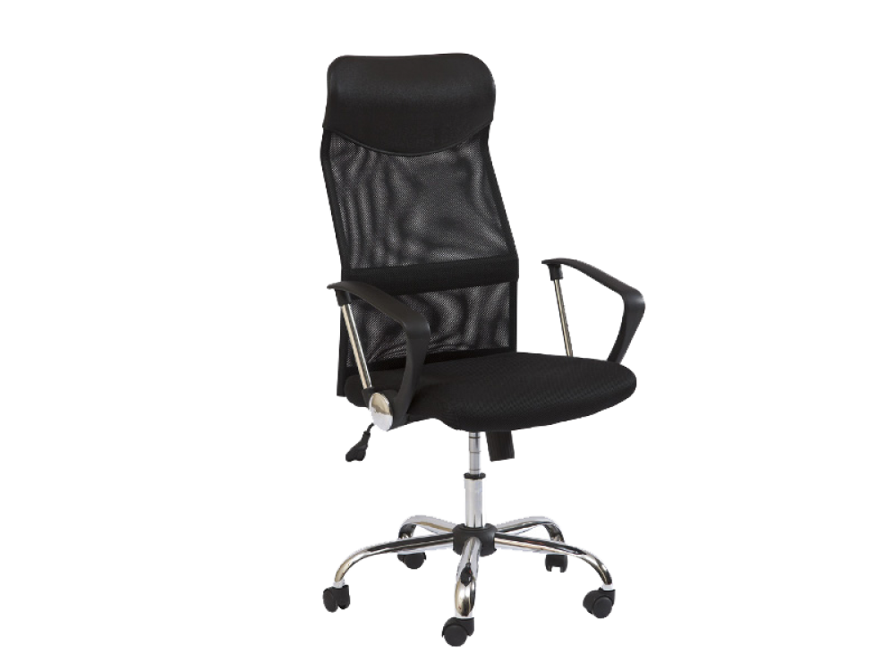 Scaun de birou reglabil din Piele ecologica si Metal Negru/Argintiu H107-116xL62xA50cm Q25