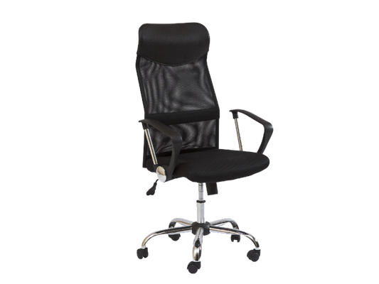 Scaun de birou reglabil din Piele ecologica si Metal Negru/Argintiu H107-116xL62xA50cm Q25