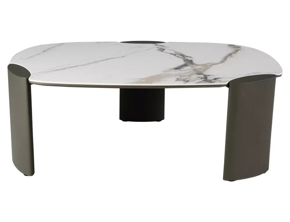 Masuta de cafea din Metal Cupru si MDF+Ceramica Alb lucios cu efect de marmura L105xH38cm Adoro