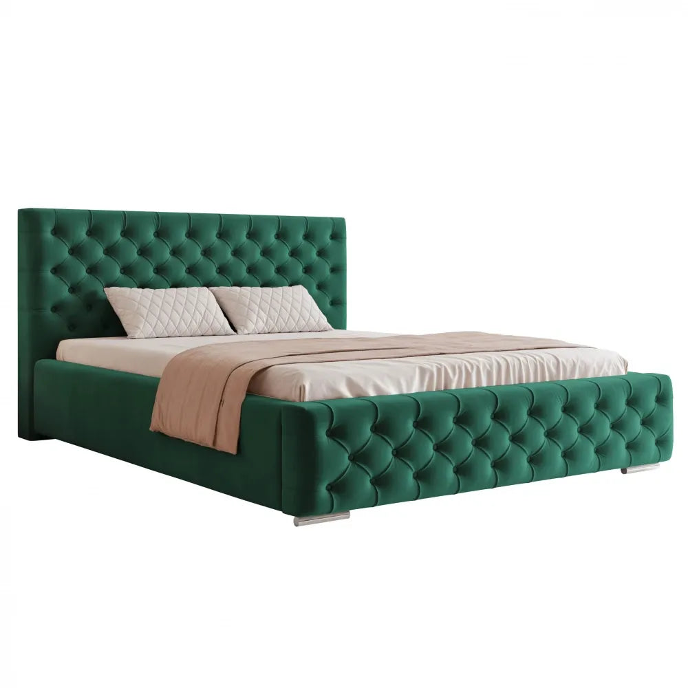 Pat 180 x 200 tapitat cu Catifea Magic velvet Verde smarald Lora