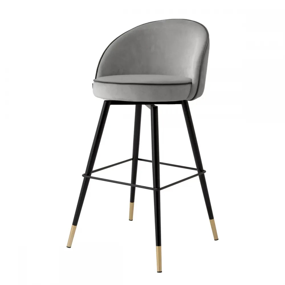 Set 2 scaune de bar pivotante tapitat cu Catifea Gri deschis cu picioare din Metal Negru/Auriu H103xL50xA55cm Cooper Eichholtz
