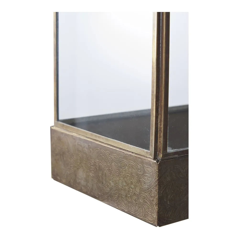 Suport lumanari din Metal/Sticla Alama antichizata/Transparent H36,5xL25cm Manali