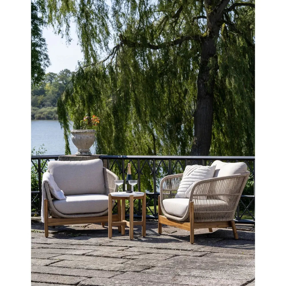 Fotoliu de exterior din Lemn de salcam/Metal Maro/Bej si Stofa Bej H72xL78,5cm Terracina
