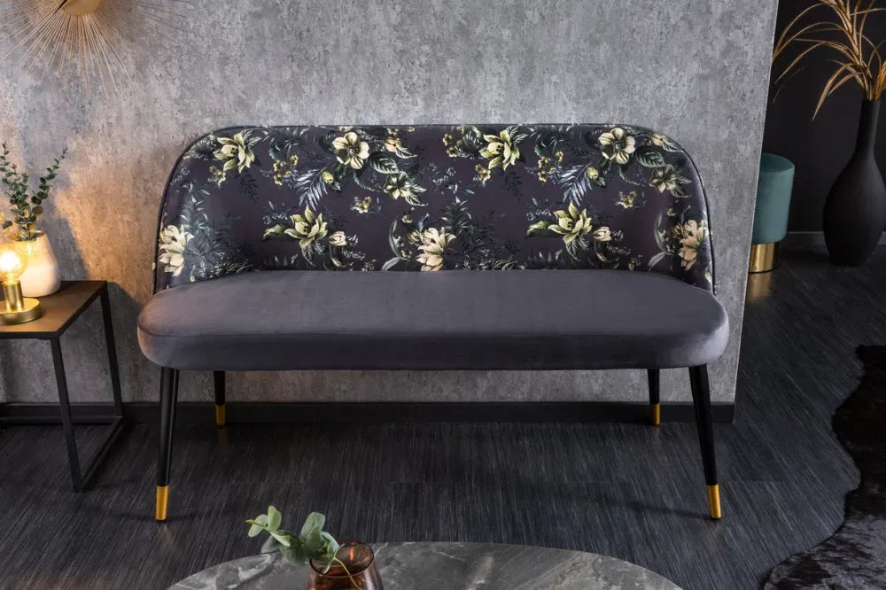 Banca din Metal Negru/Auriu si Catifea Gri H80xL130cm Pret-a-porter Boutique