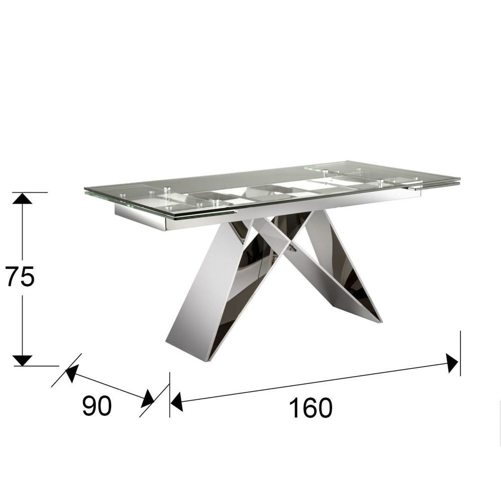 Masa extensibila dreptunghiulara din Sticla securizata Transparent/Argintiu de 6-8 persoane L160/220x90cm Mika