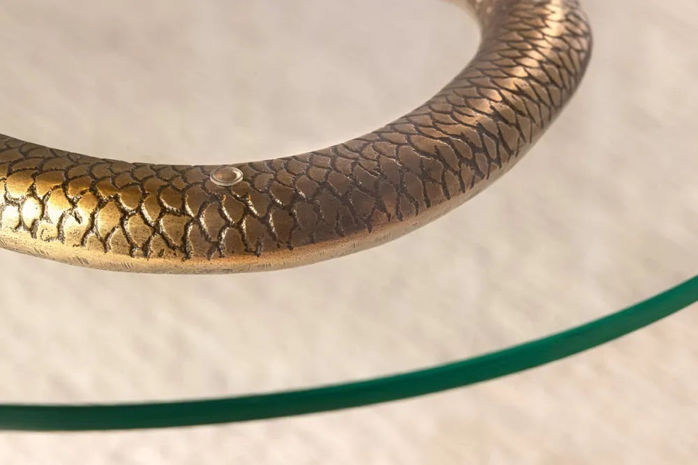 Masuta laterala din Sticla securizata Transparent si Metal Cupru L45xH62cm Wildlife snake