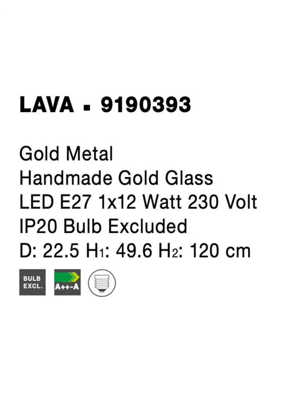 Pendul structura din Metal Auriu si abajur din Sticla Auriu H120xL22.5cm IP20 LAVA