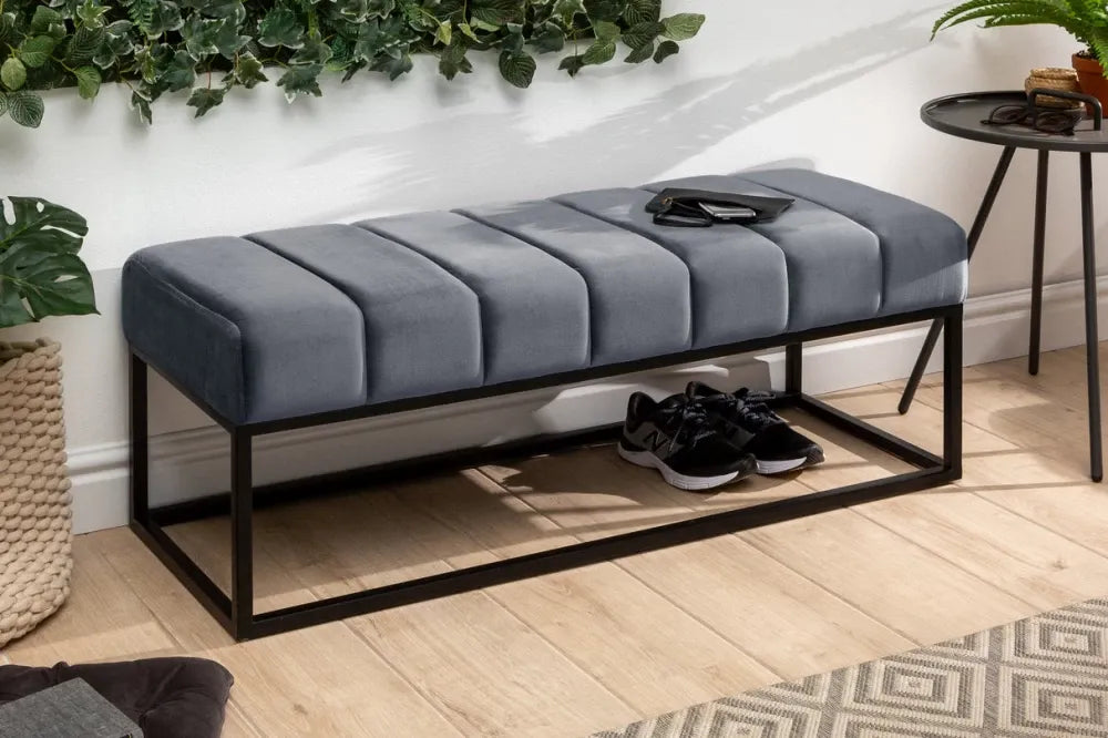 Bancheta din Metal Negru si Catifea Gri H40xL108cm Petit beaute