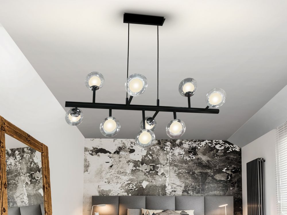 Lustra dreptunghiulara cu inaltime reglabila din Sticla Transparent cu 9 becuri L92x54xH155cm Altais