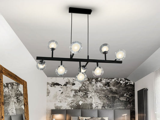 Lustra dreptunghiulara cu inaltime reglabila din Sticla Transparent cu 9 becuri L92x54xH155cm Altais