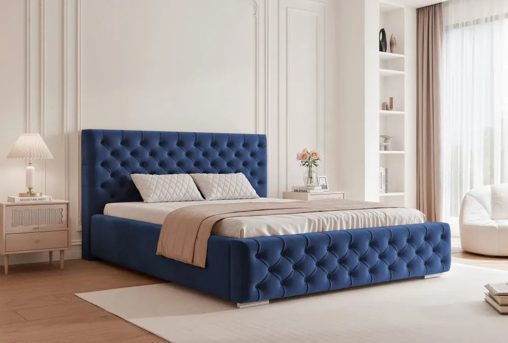 Pat 160 x 200 tapitat cu Catifea Magic velvet Albastru Lora