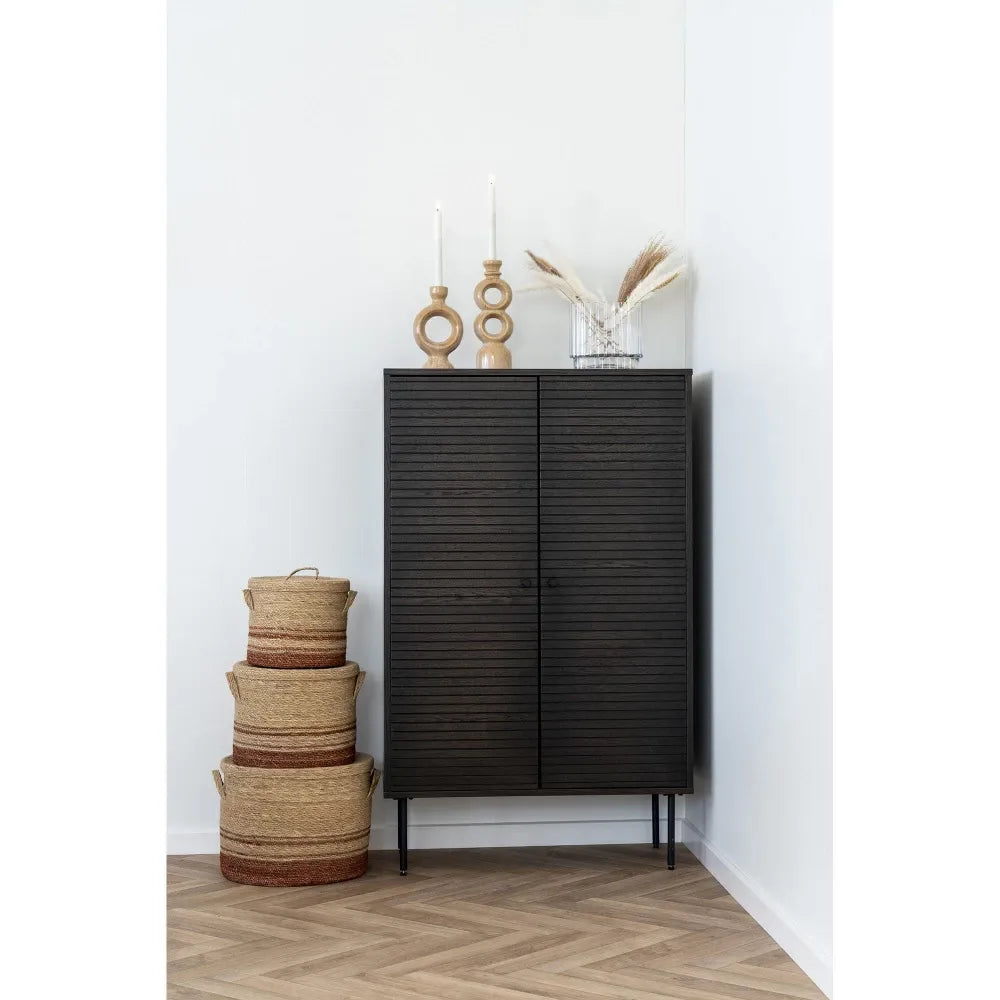 Dulap din Furnir de stejar/MDF Maro inchis si Metal Negru L80xH130cm Kyoto