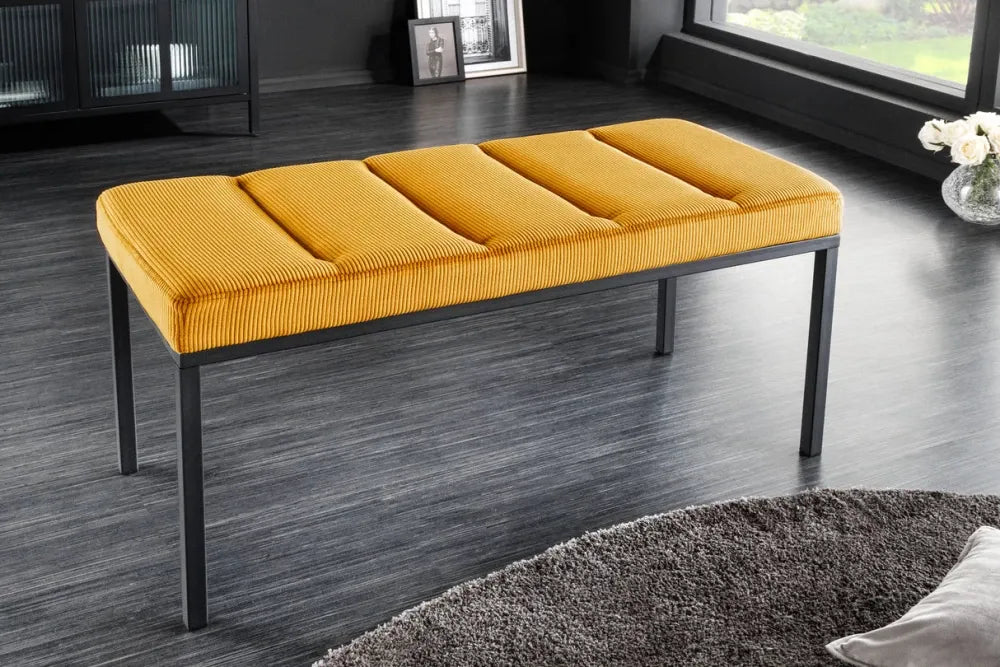 Bancheta din Metal Negru si Catifea raiata Galben H42xL80cm Boutique