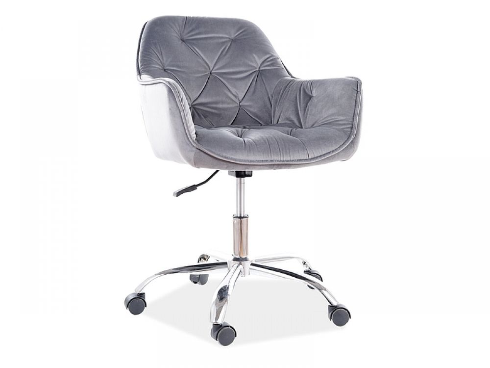 Scaun de birou reglabil din Catifea si Metal Gri/Argintiu H80-91xL60xA44cm Q190