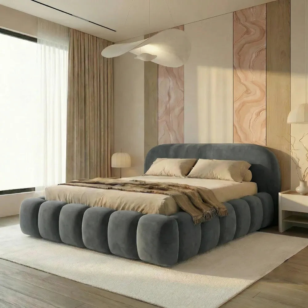 Pat tapitat cu material catifea Gri inchis 180 x 200 Orlando slim
