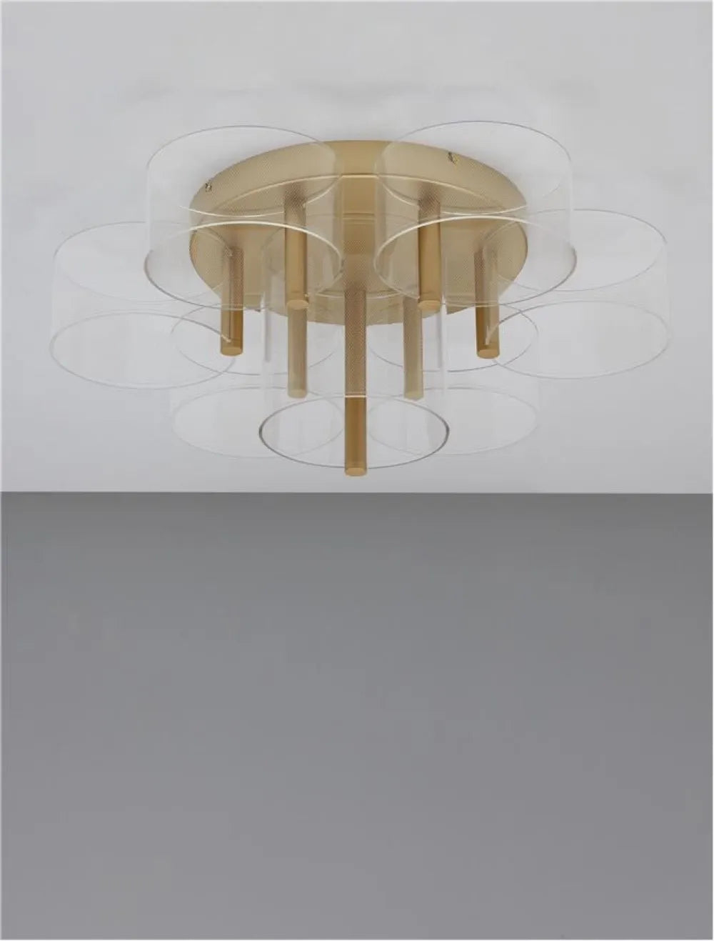 Plafoniera structura din Metal Auriu si abajur din Acrilic Transparent H25.6xL68cm IP20 41W 2116lm 3000k GATLIN