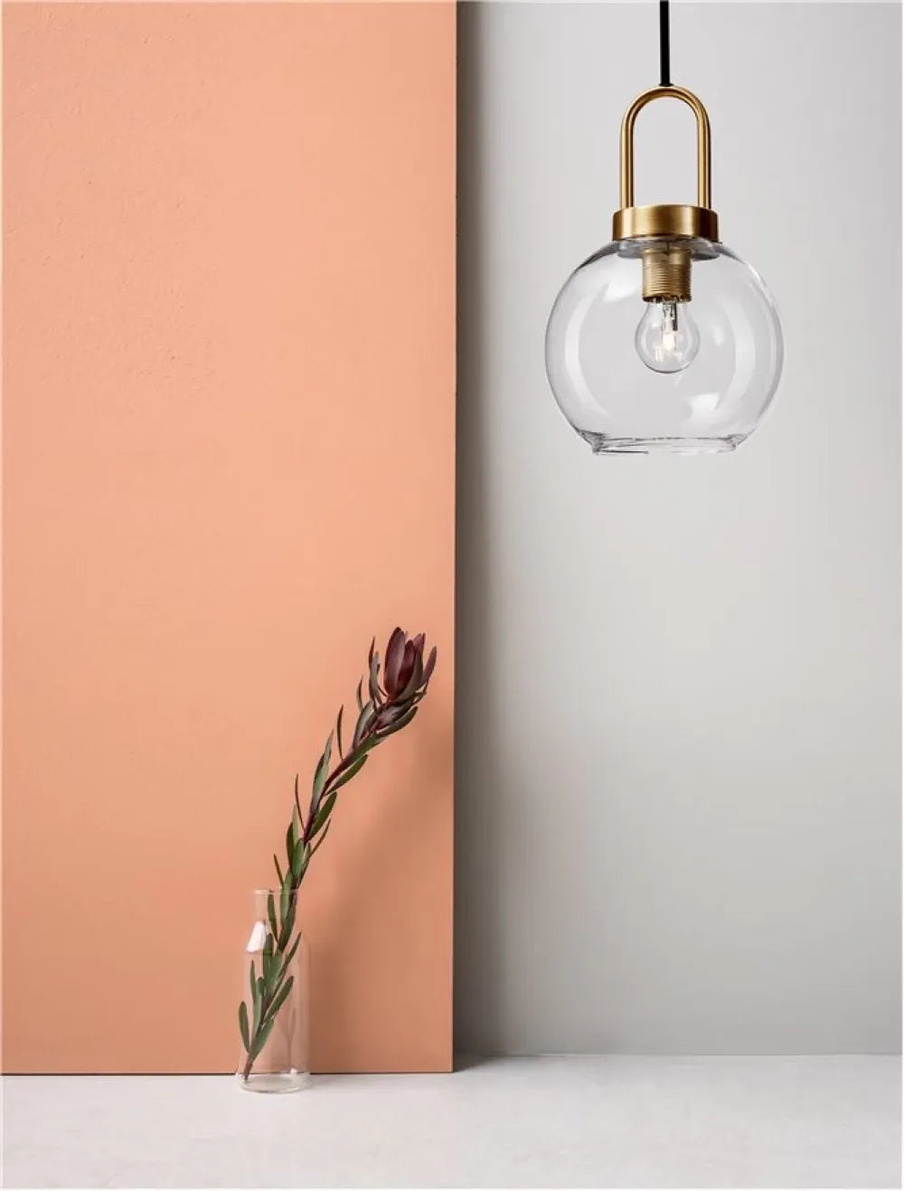 Pendul structura din Metal Alama si abajur din Sticla Transparent H230xL20cm IP20 IRVINE