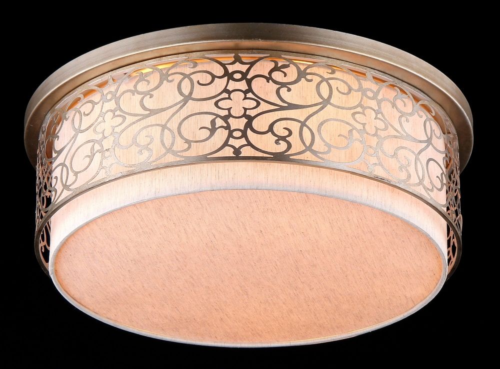 Plafoniera Rotunda din Textil si Metal Bej/Auriu Venera D50xH25cm