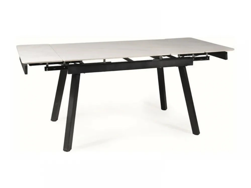 Masa extensibila din Ceramica Alb cu efect de marmura si Metal Negru L120-180xH76cm John