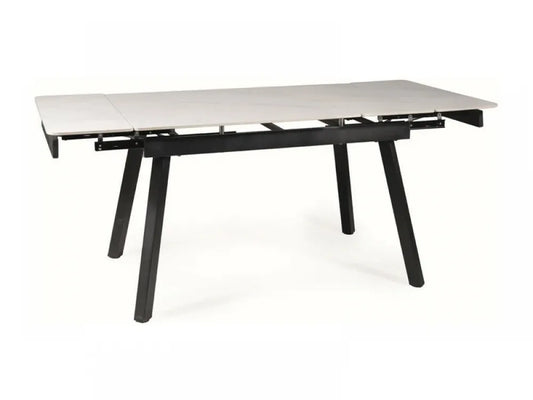 Masa extensibila din Ceramica Alb cu efect de marmura si Metal Negru L120-180xH76cm John