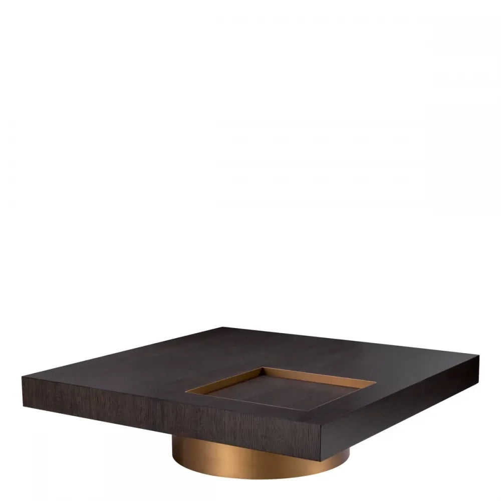 Masuta de cafea Patrata din Otel inoxidabil Alama si Furnir de stejar Maro mocha L110xl110cm Otus Eichholtz