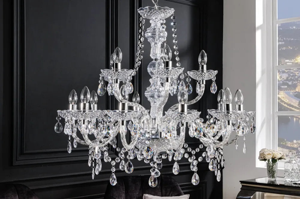 Candelabru din Metal Argintiu si Acrilic Transparent D80xH75cm Diamonds
