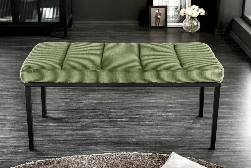 Bancheta din Metal Negru si Catifea raiata Verde H42xL80cm Boutique