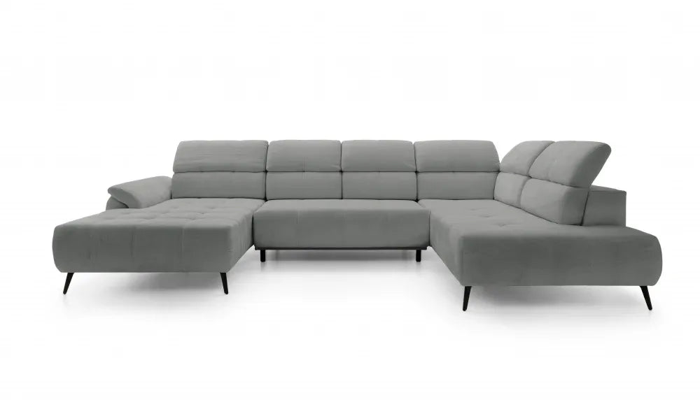 Coltar extensibil electric In forma de U  tapitat cu Chenille Gri deschis cu lada depozitare Genova III