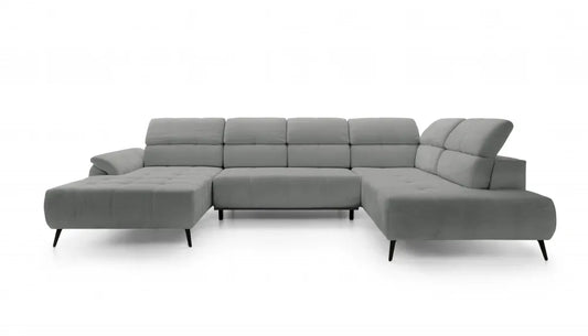 Coltar extensibil electric In forma de U  tapitat cu Chenille Gri deschis cu lada depozitare Genova III